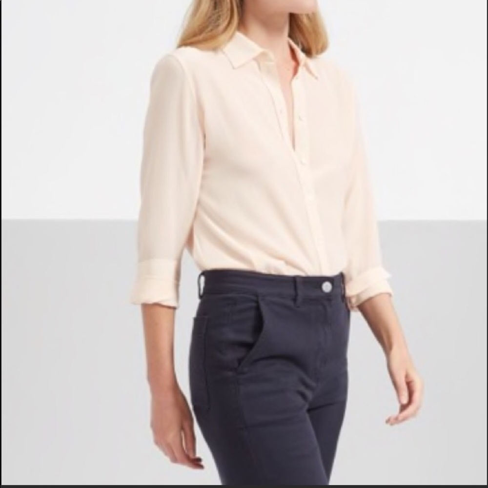 Everlane Pale Pink 100% Silk Button Up Top Sz 6